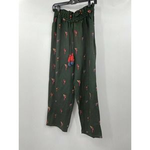 NWT Anthropologie Farm Rio Embroidered Pants Drawstring Green Linen Blend Medium